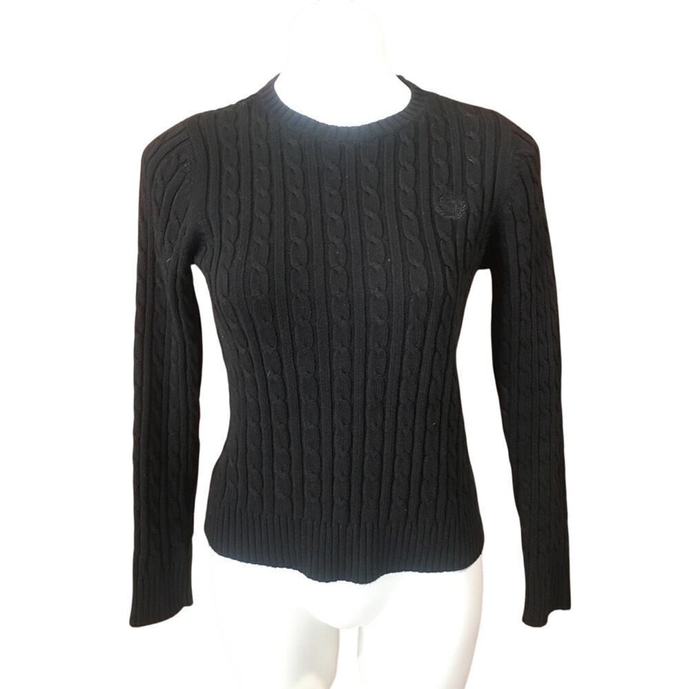 Liz Claiborne Black Cable Knit Sweater sz petite small Heavy weight sweater